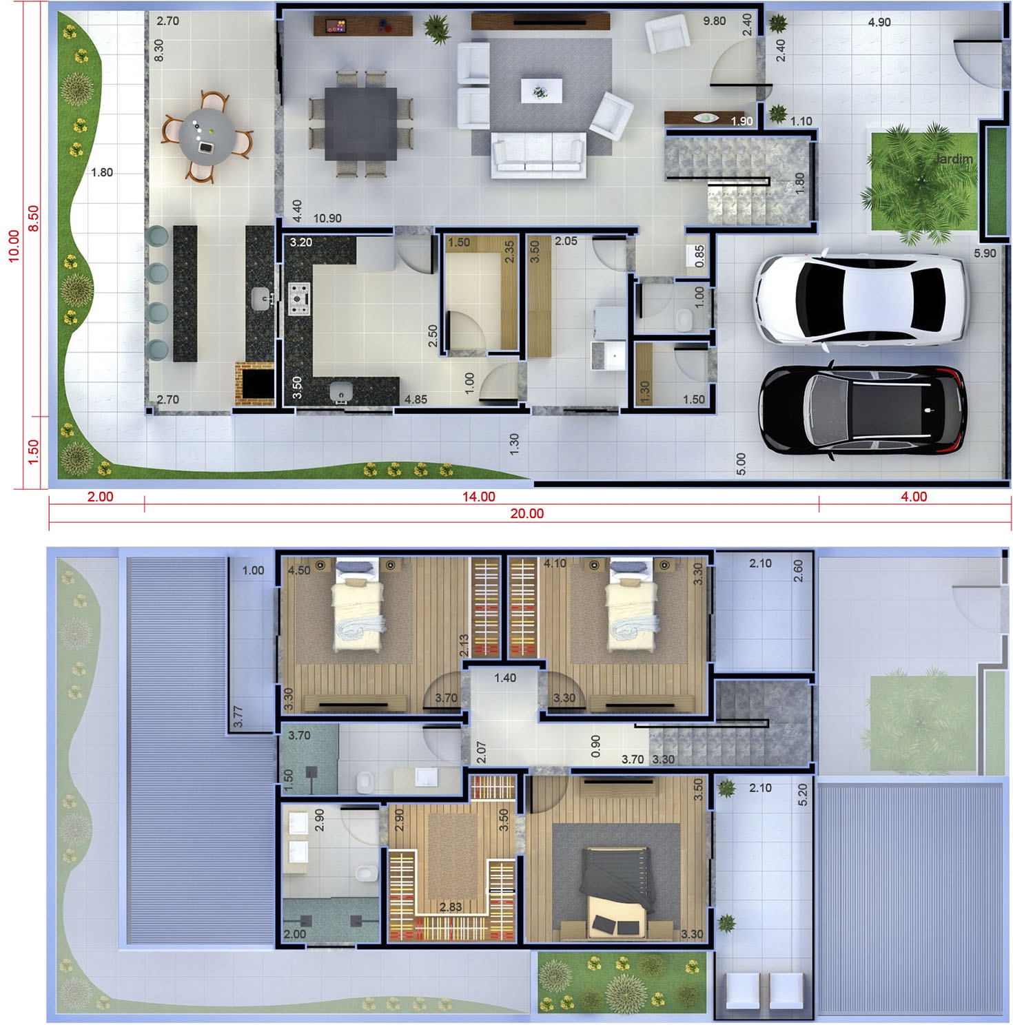 Plano de casa moderna con 3 dormitorios - Planos de Casas, Modelos de