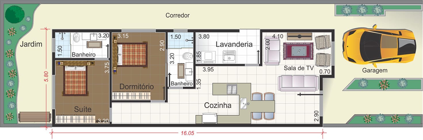 Plano de casa moderna7x25