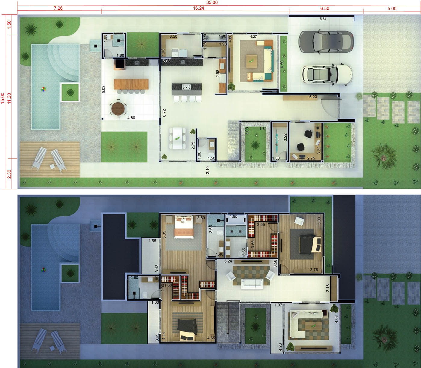 Proyecto de suelo con fachada imponente15x35
