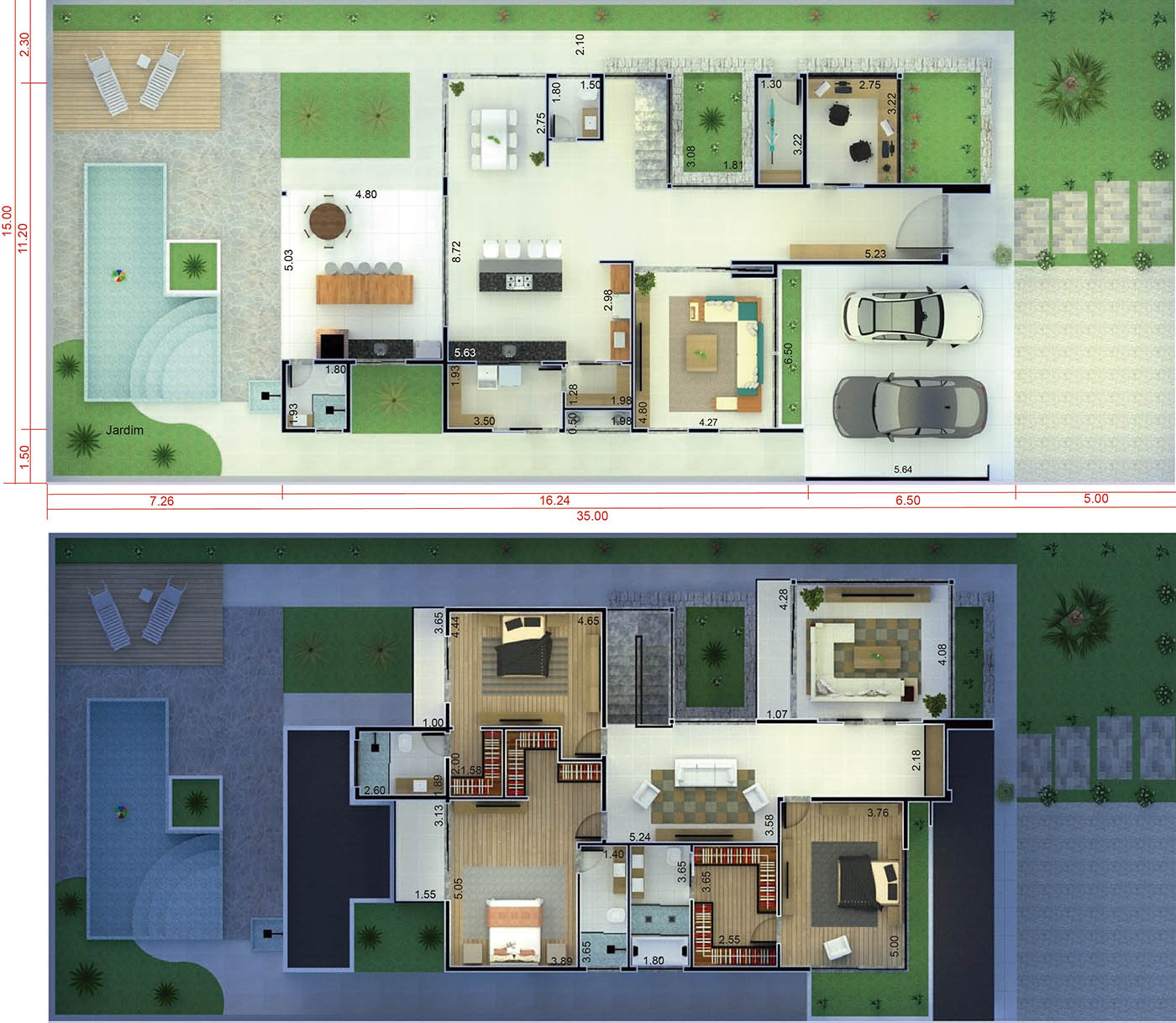 Proyecto de suelo con fachada imponente15x35