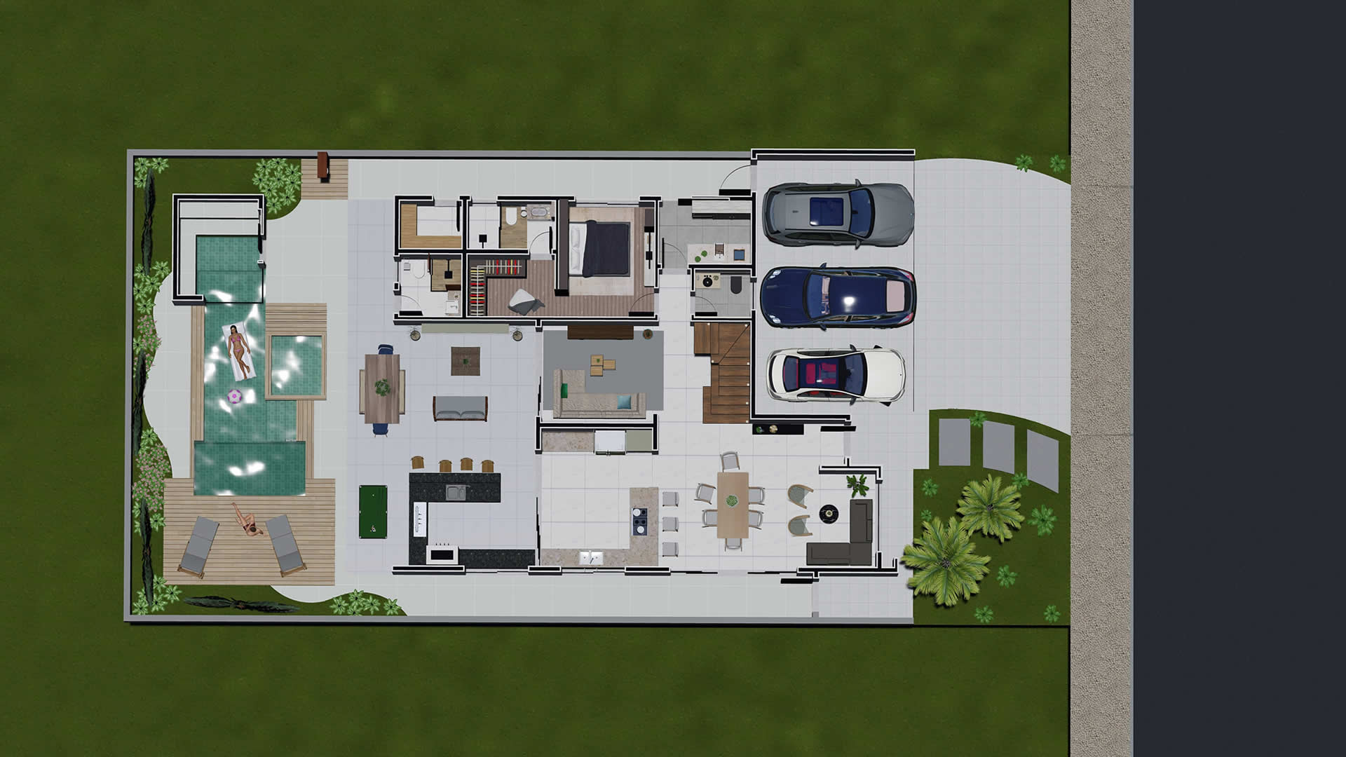 Proyecto de piso con 3 plazas en el garaje15x30