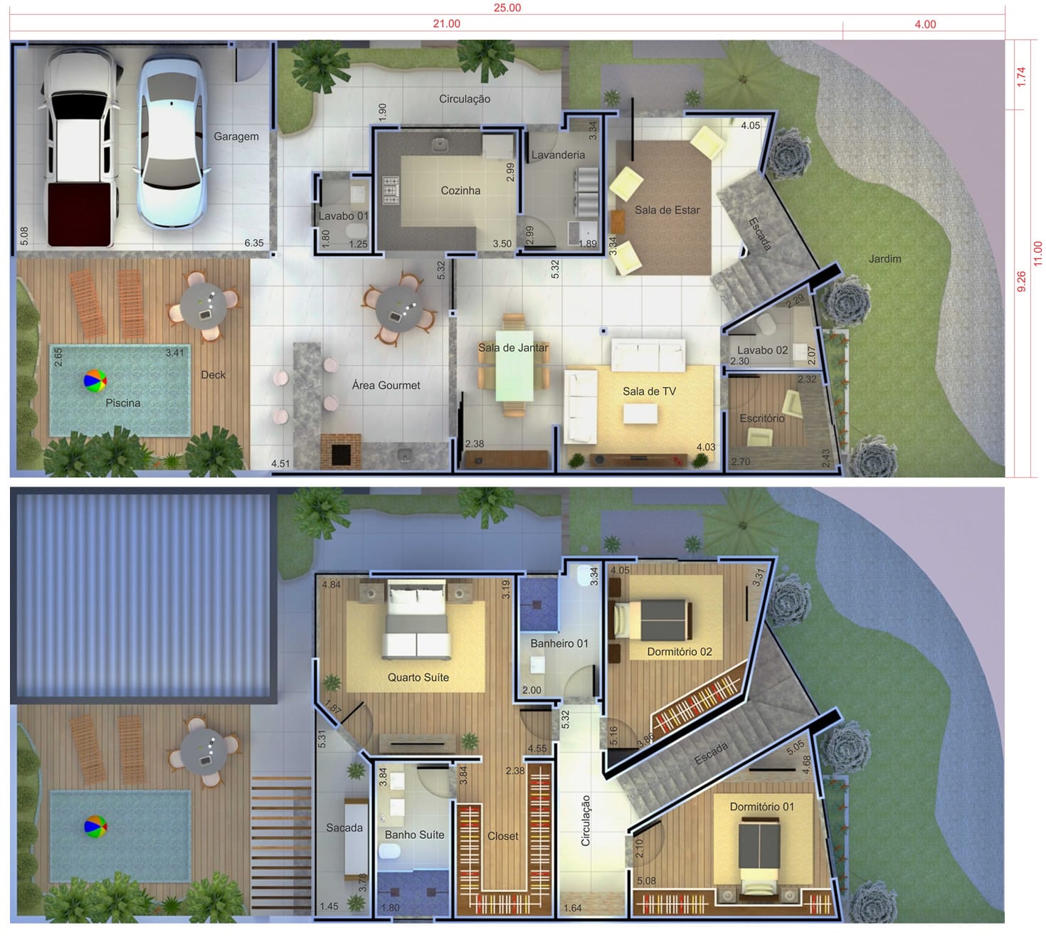 Plano de casa de esquina11x25