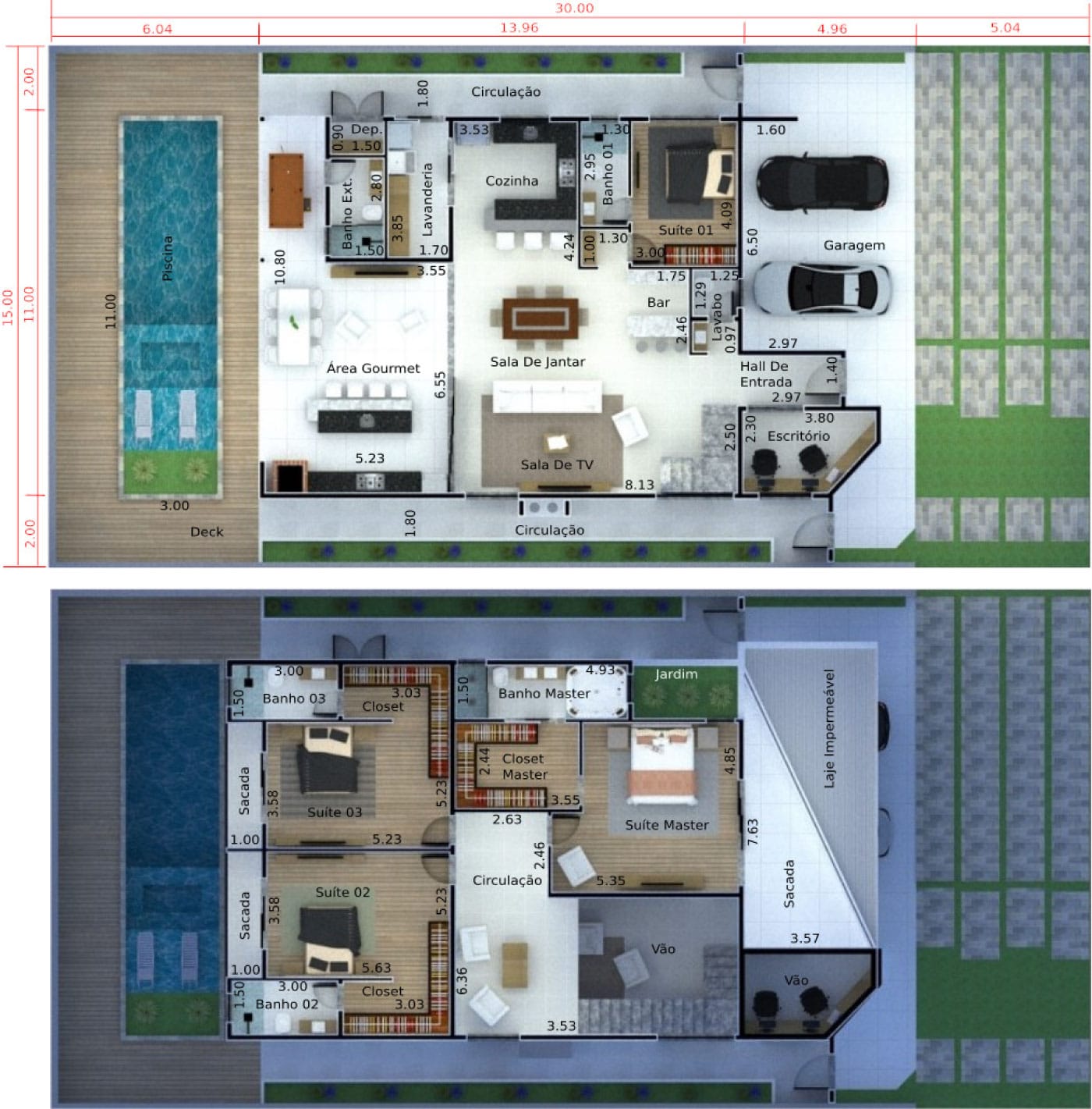 Plano de casa contemporánea15x30