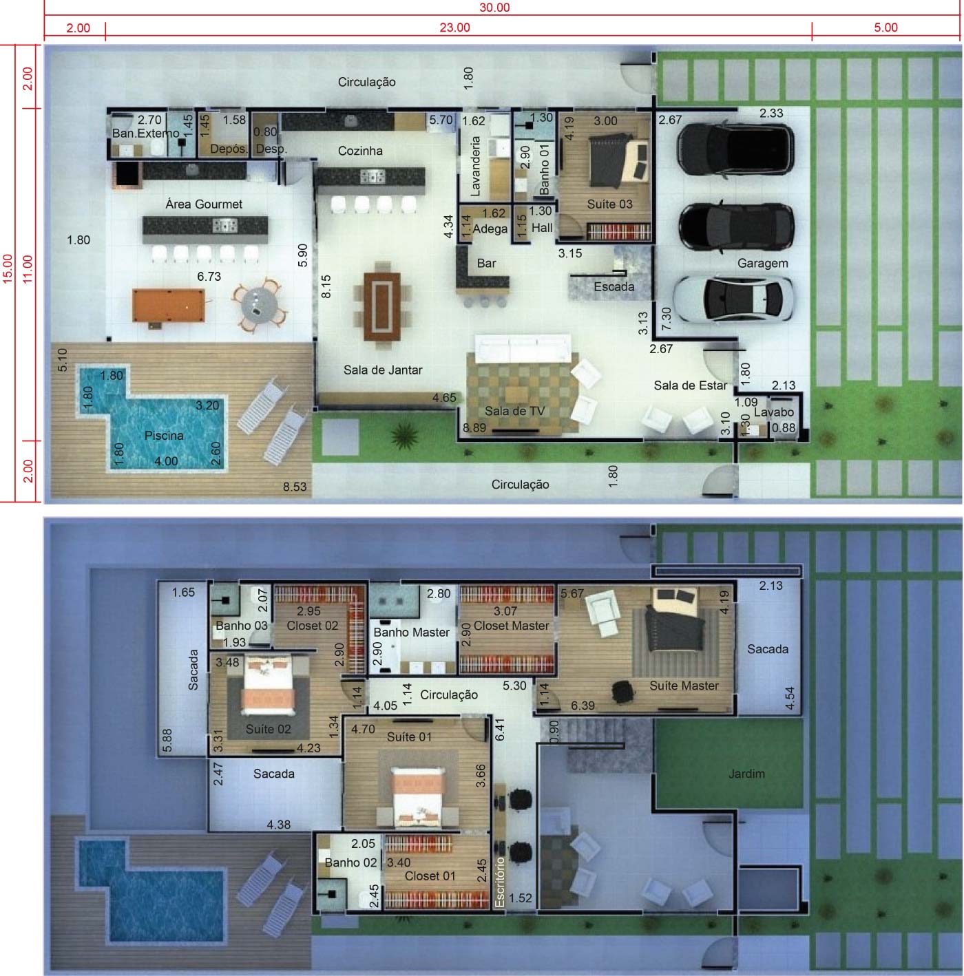Diseño de la casa con fachada moderna15x30