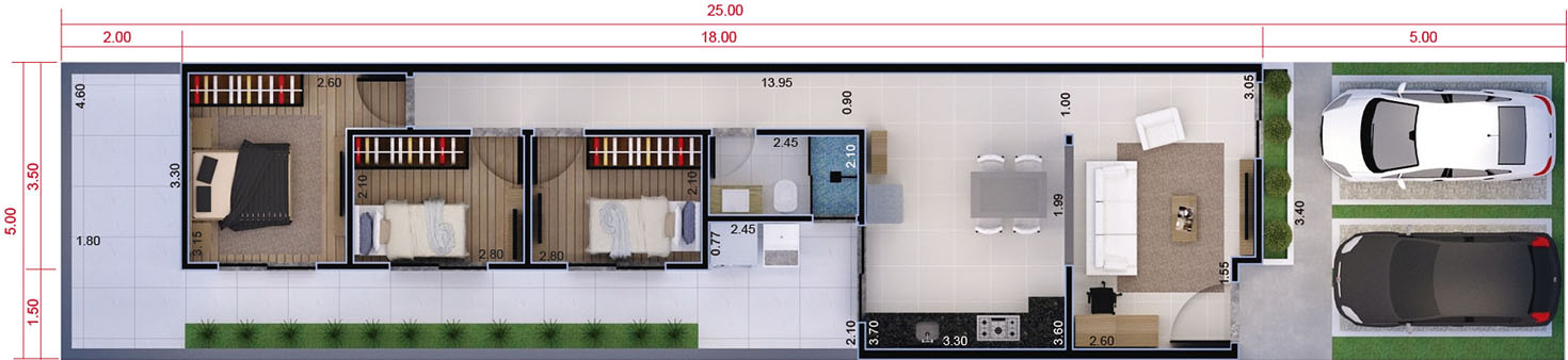 Plano de casa popular pequeña5x25