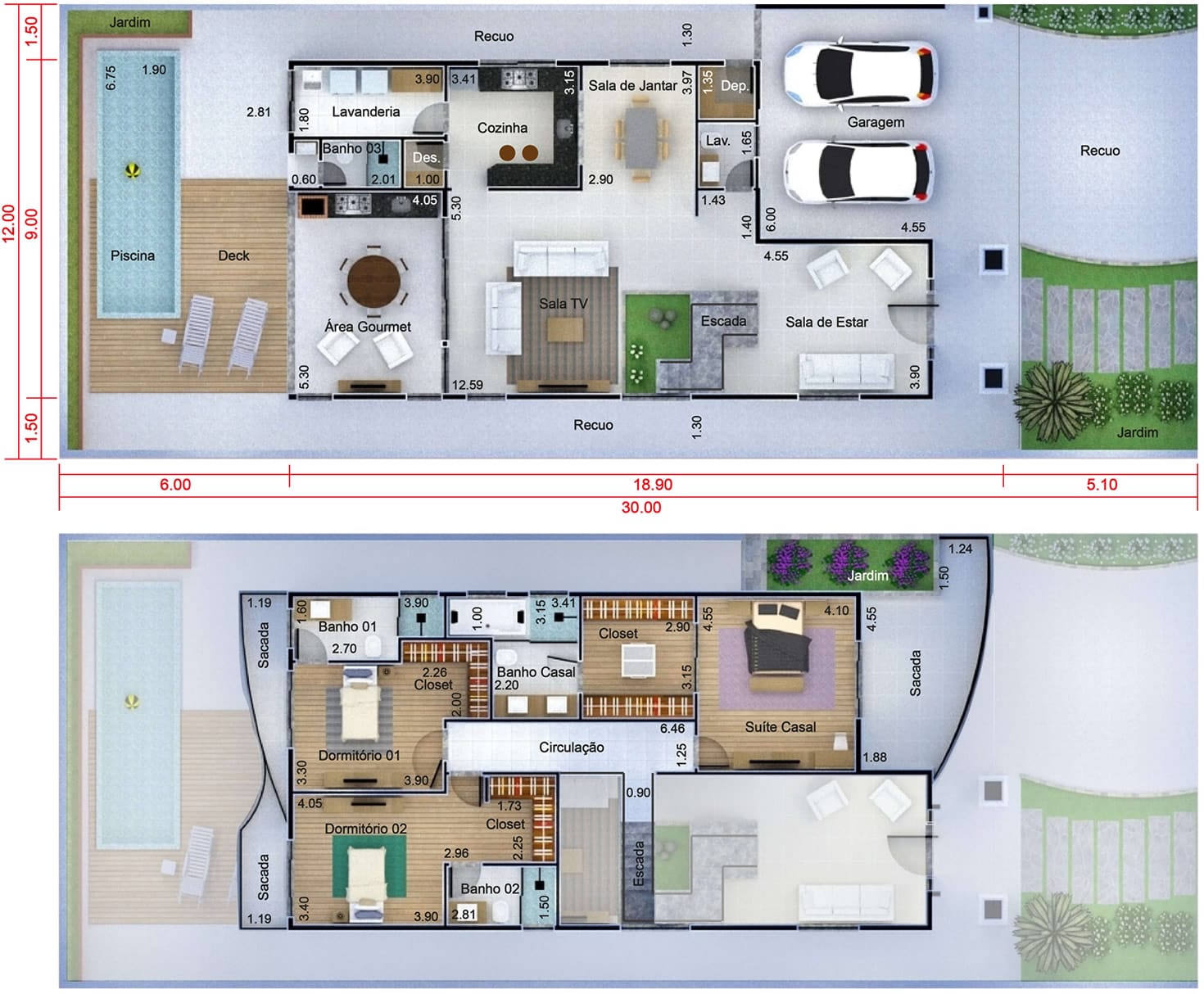 Plano de casa neoclásico12x30