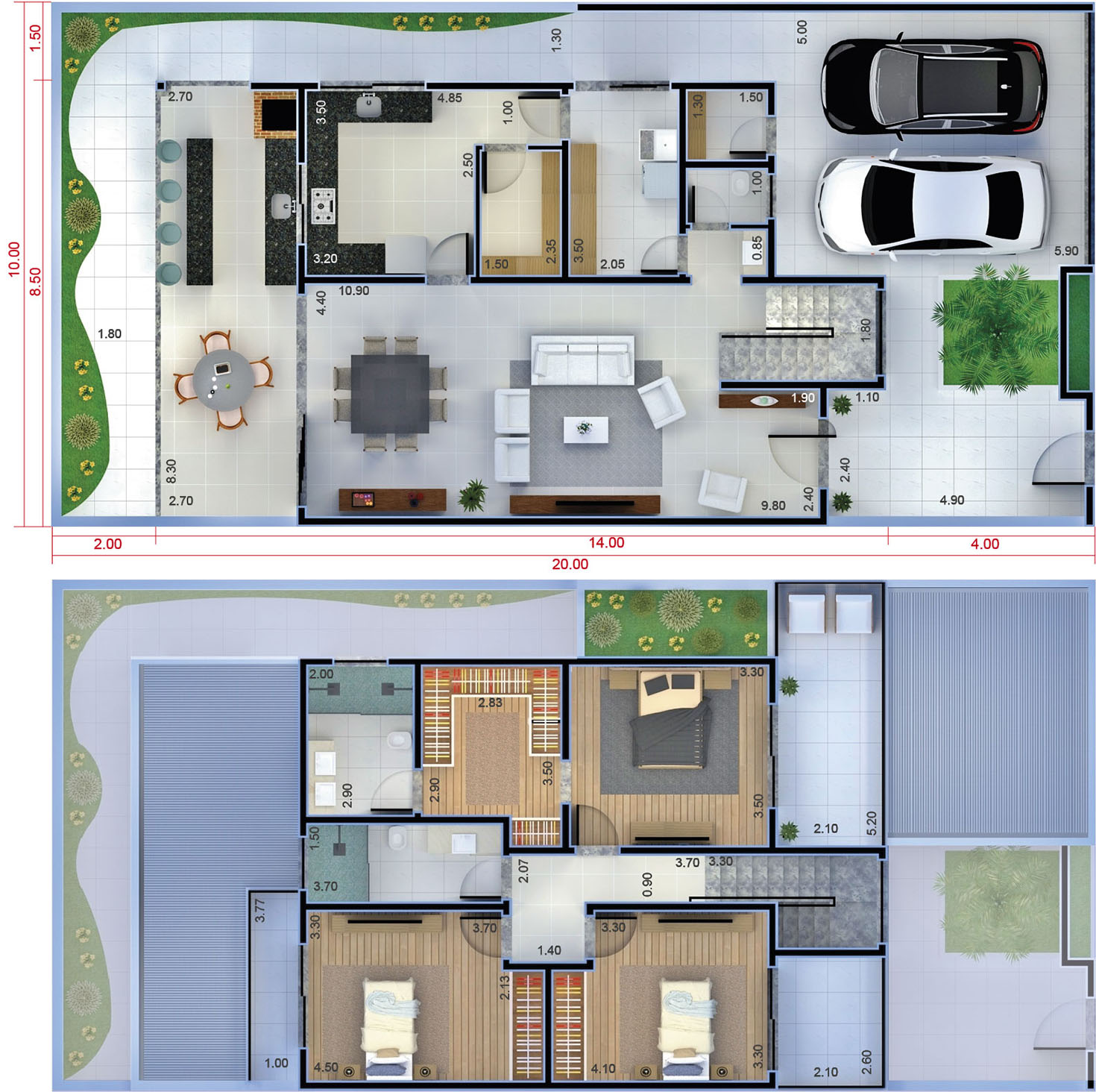 Casa Duplex 7x8m Con 3 Dormitorios  7x8 House Plans Youtube