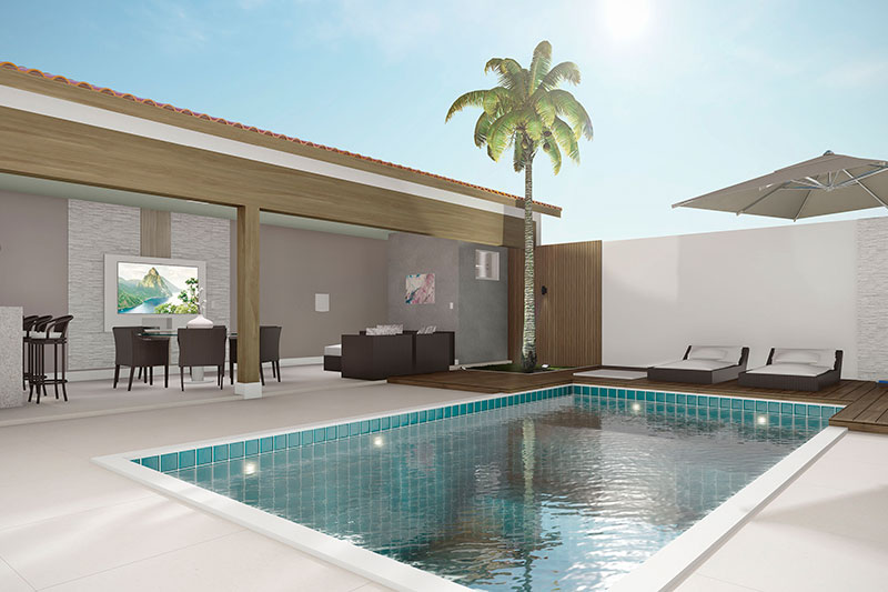 Plano de casa con poca casa y la piscina