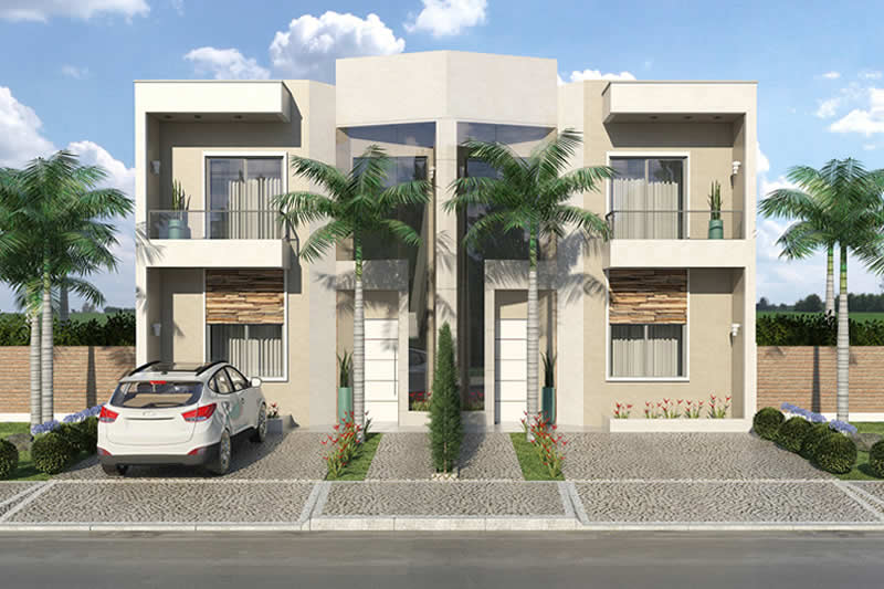 Plano de casa hermanado con 3 cuartos