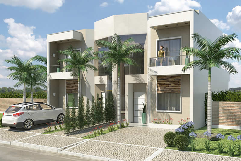 Plano de casa hermanado con 3 cuartos
