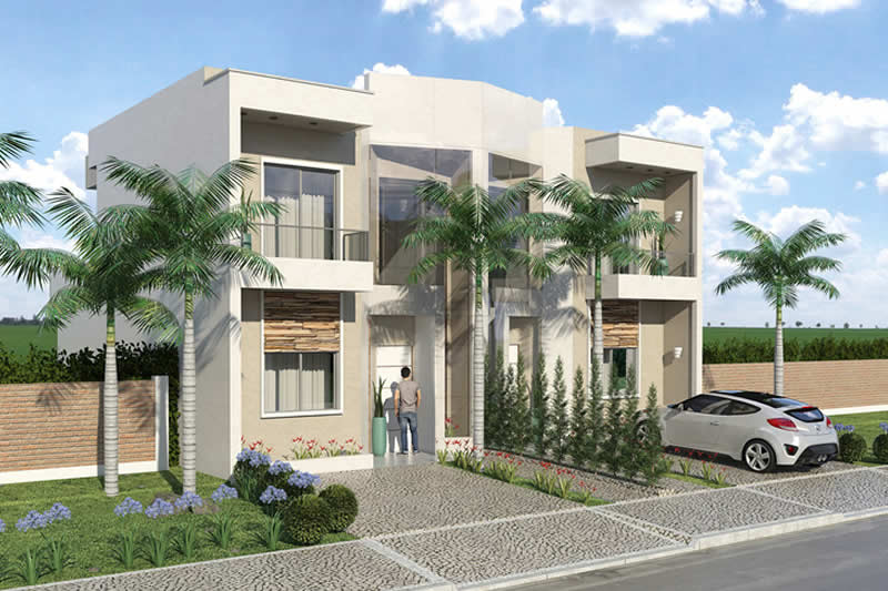 Plano de casa hermanado con 3 cuartos