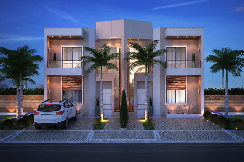 Plano de casa hermanado con 3 cuartos
