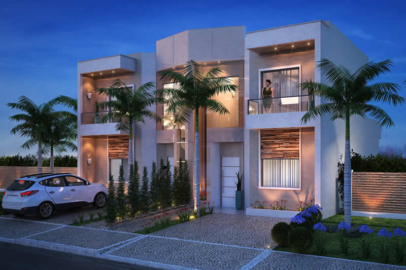 Plano de casa hermanado con 3 cuartos
