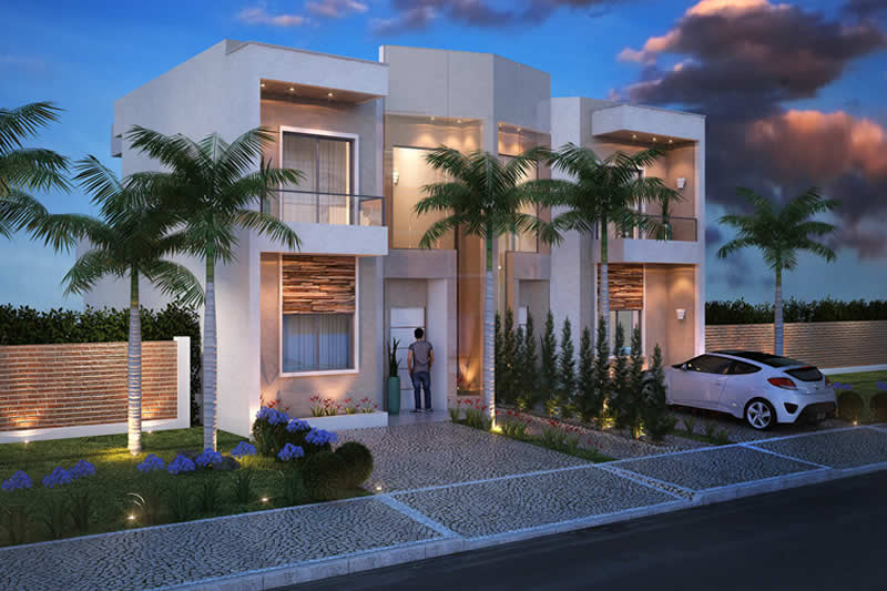 Plano de casa hermanado con 3 cuartos