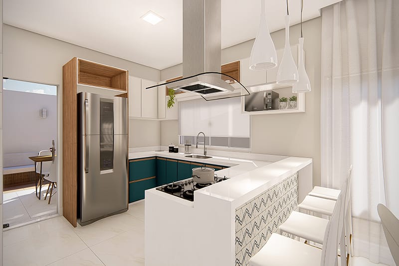 Plano de casa con cocina en el fondo