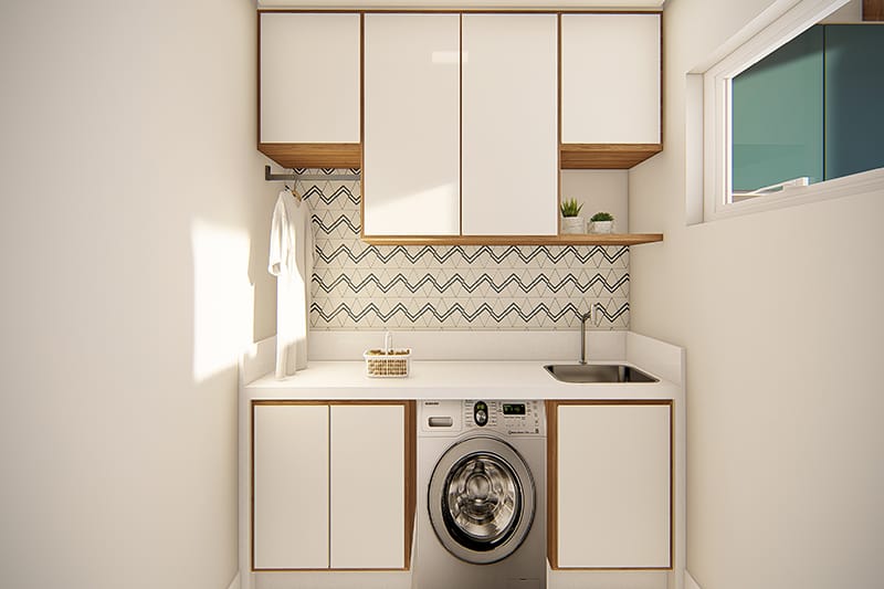 Plano de casa con cocina en el fondo