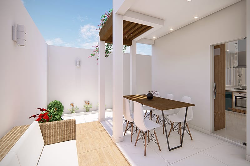 Plano de casa con cocina en el fondo