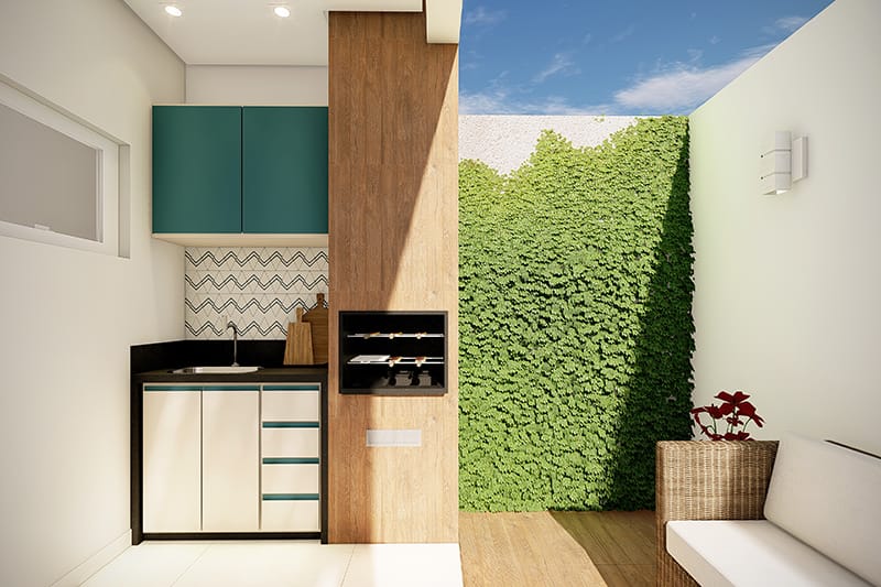 Plano de casa con cocina en el fondo