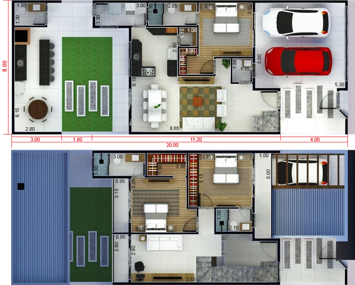 Plano de casa con edícula8x20