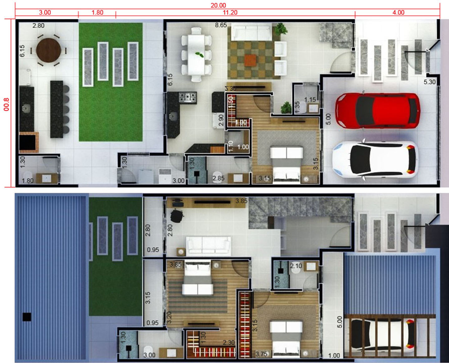 Plano de casa con edícula8x20