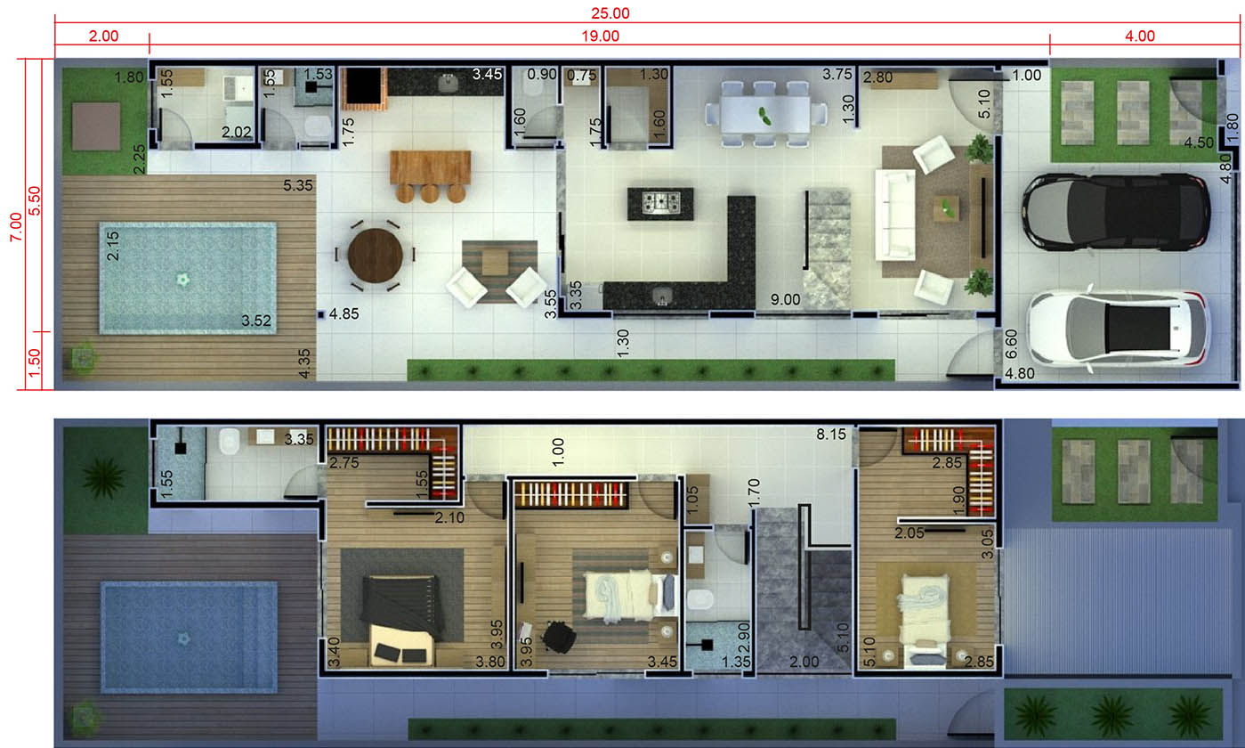 Plano de casa con despensa7x25