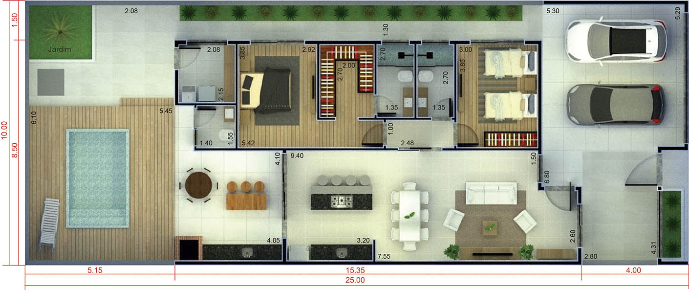 Plano de casa con 1 dormitorio y 1 suite - Planos de Casas, Modelos de