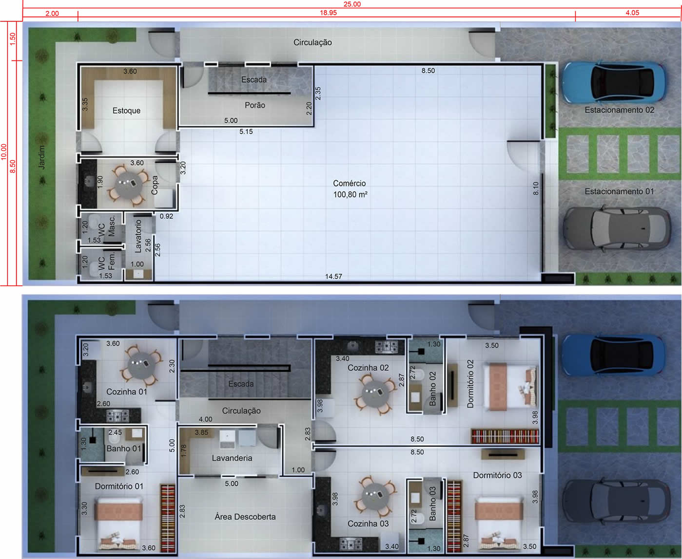 Plano comercial con tienda más 3 kitnets10x25