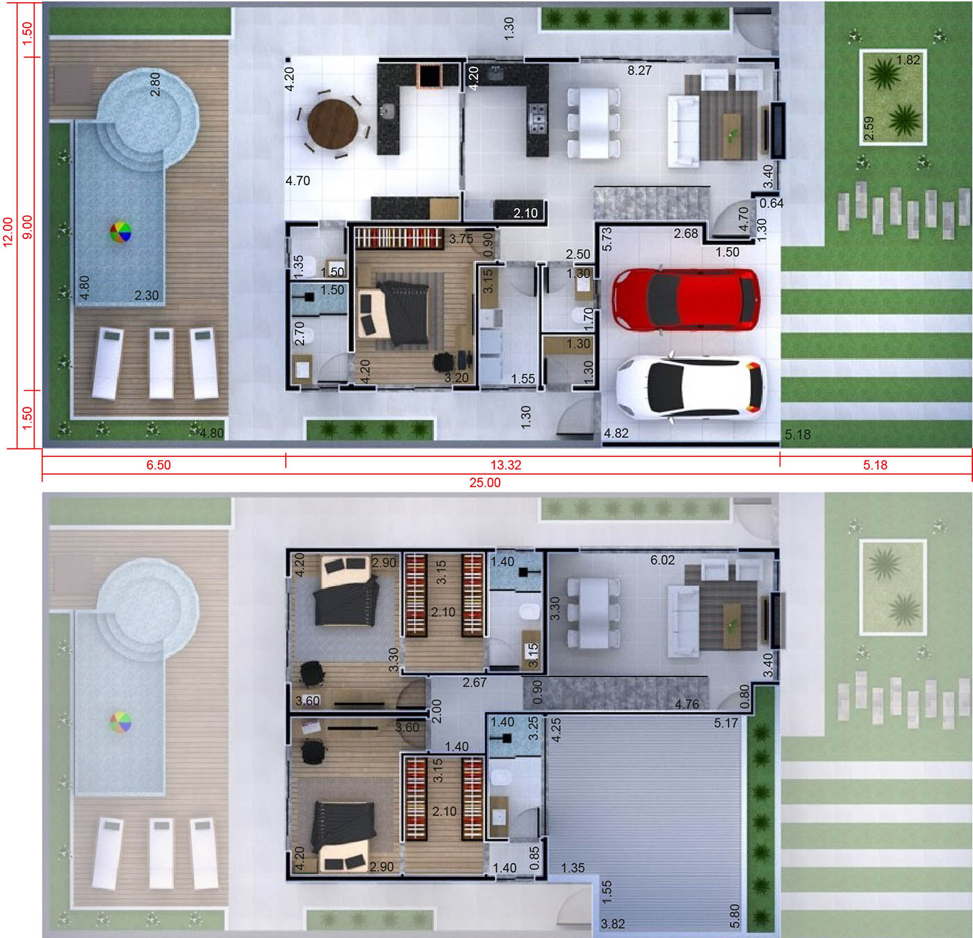 Plano de sobrado con cocina gourmet12x25