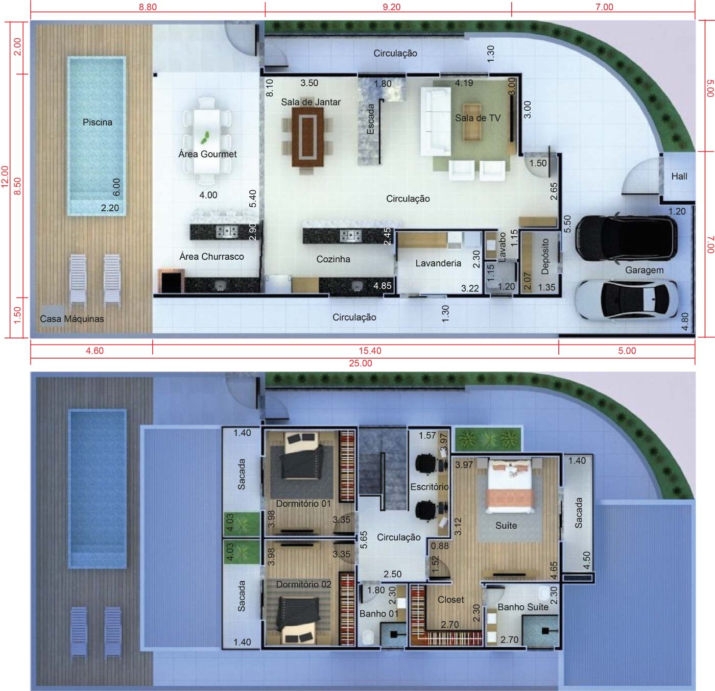 Plano de casa de la esquina12x25