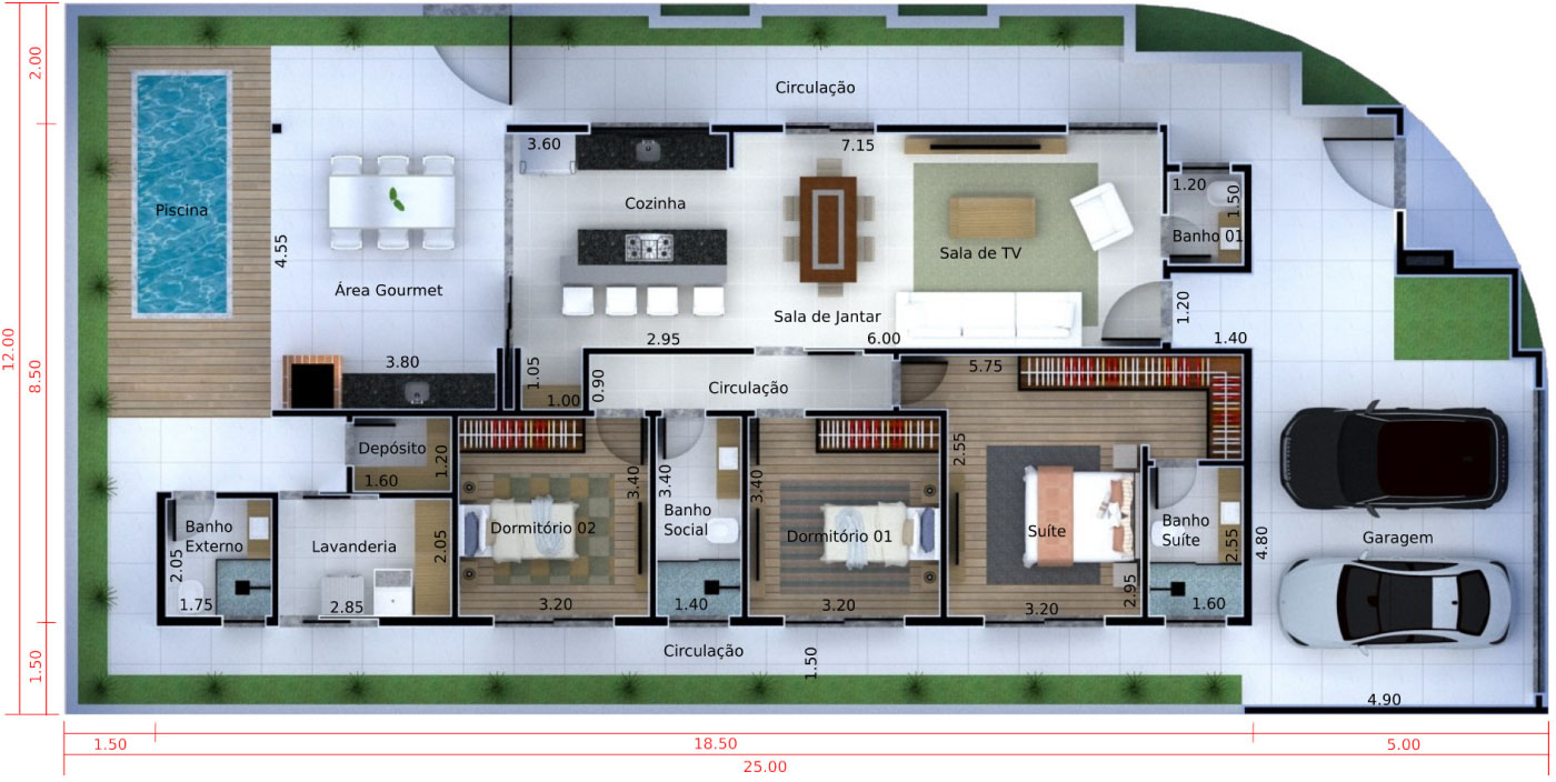 Plano de la casa de esquina con puerta12x25