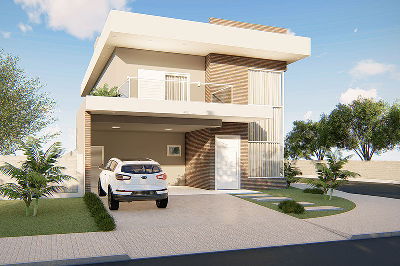 Plano de casa de esquina de 3 habitaciones