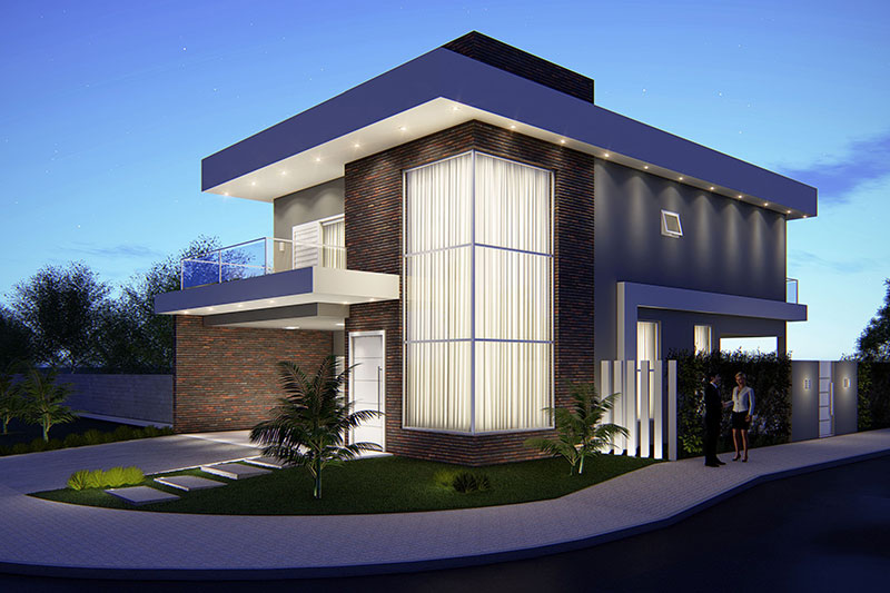 Plano de casa de esquina de 3 habitaciones