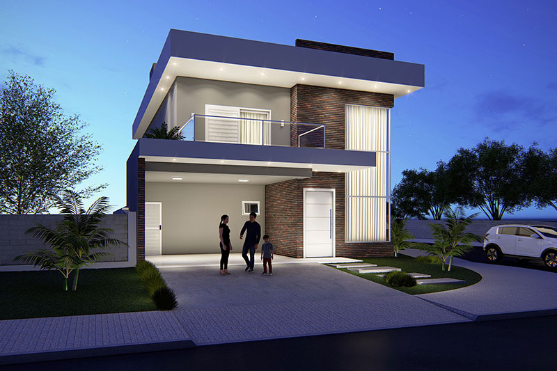 Plano de casa de esquina de 3 habitaciones