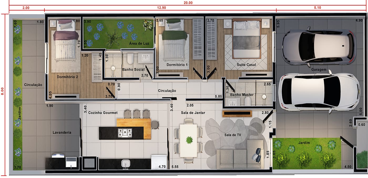Casa en planta baja con 2 dormitorios y 1 suite8x20