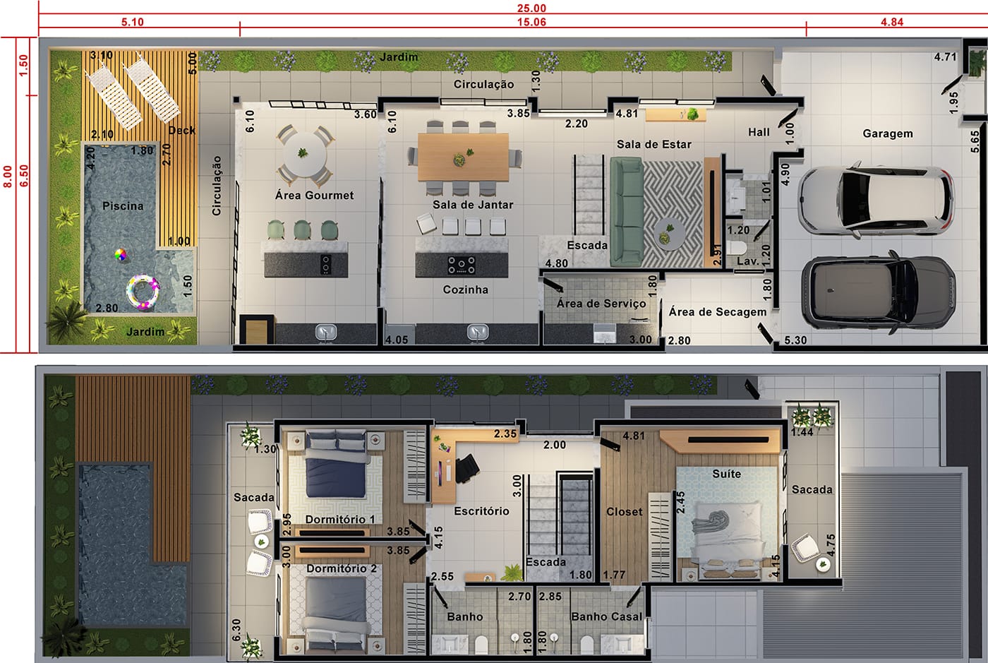 Plano de planta con fachada limpia8x25
