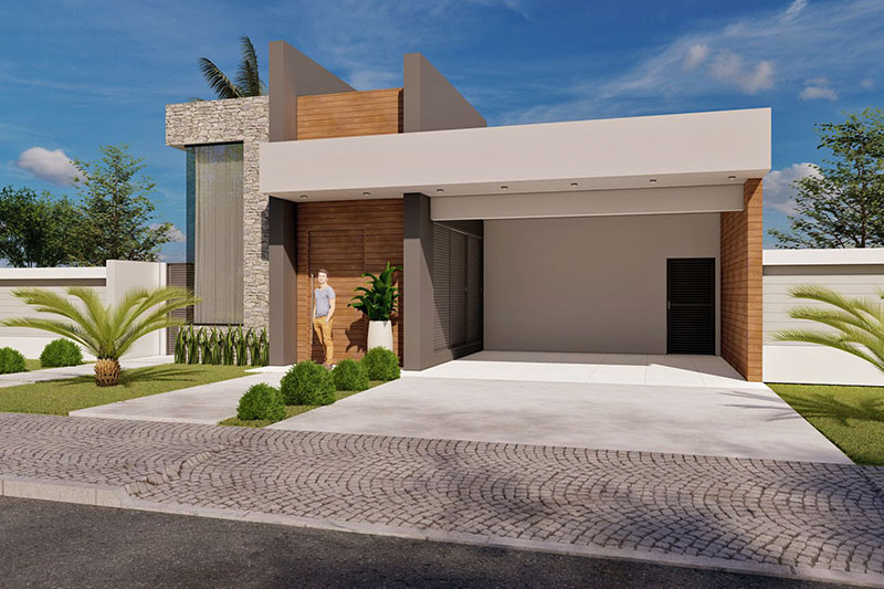 Diseño con fachada de madera y piedra