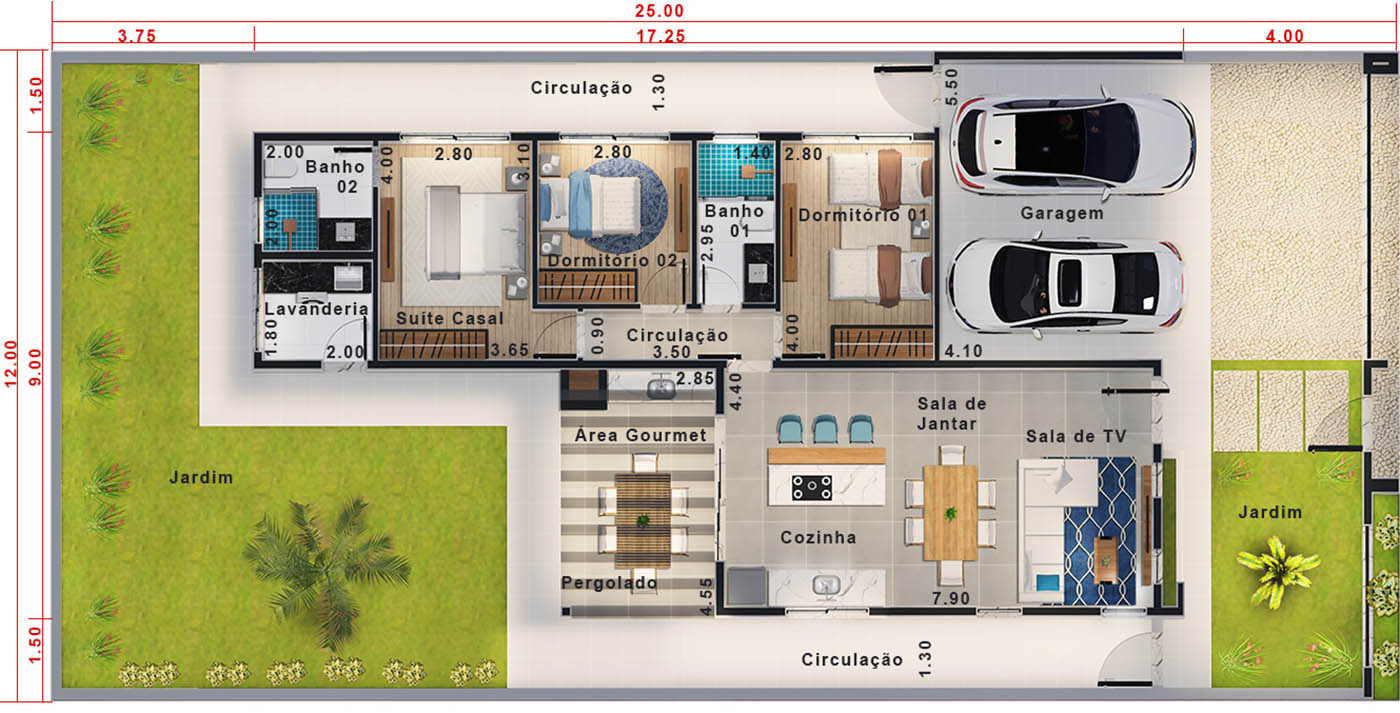 Casa de una sola planta12x25