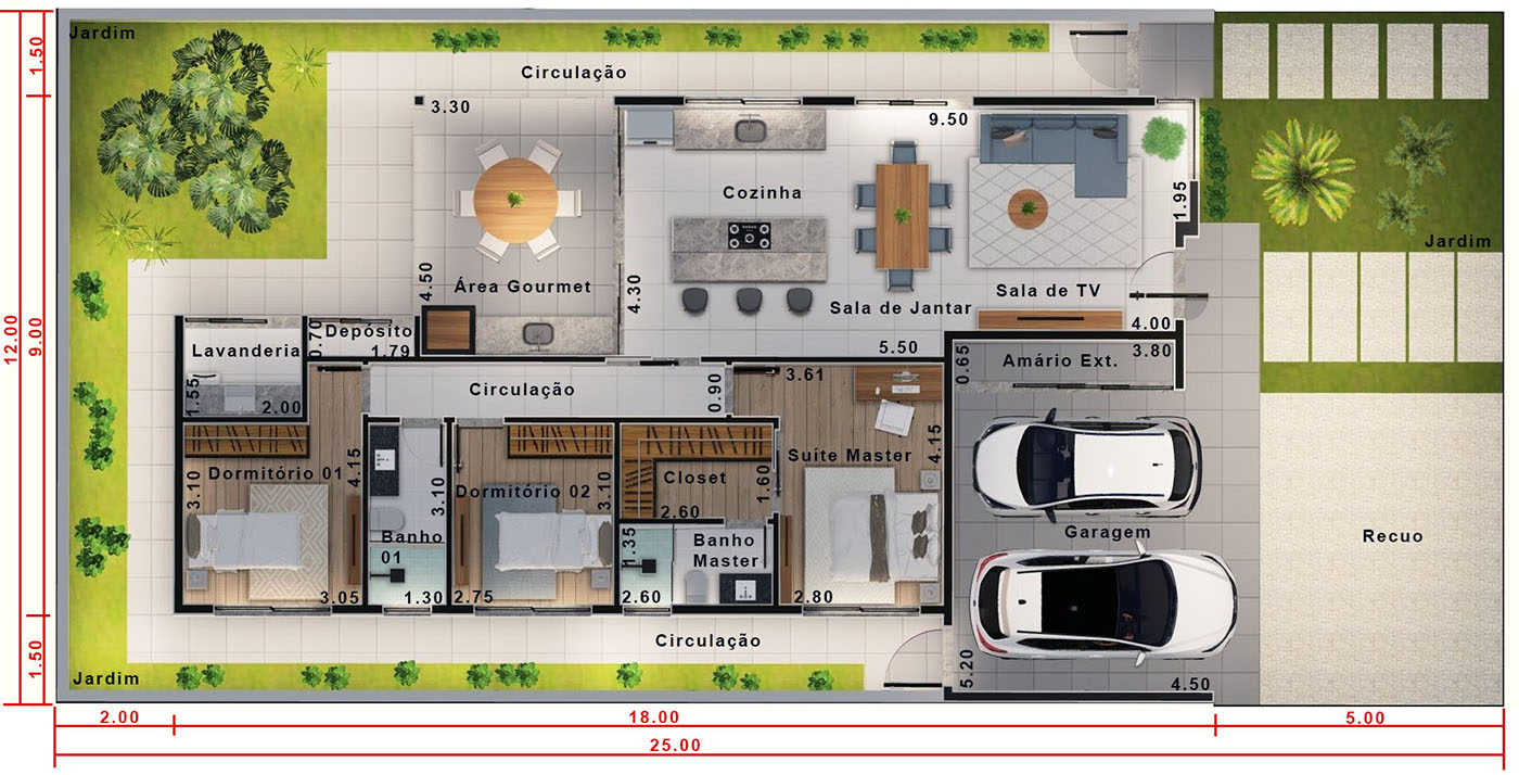 Proyecto con fachada de ladrillo visto12x25