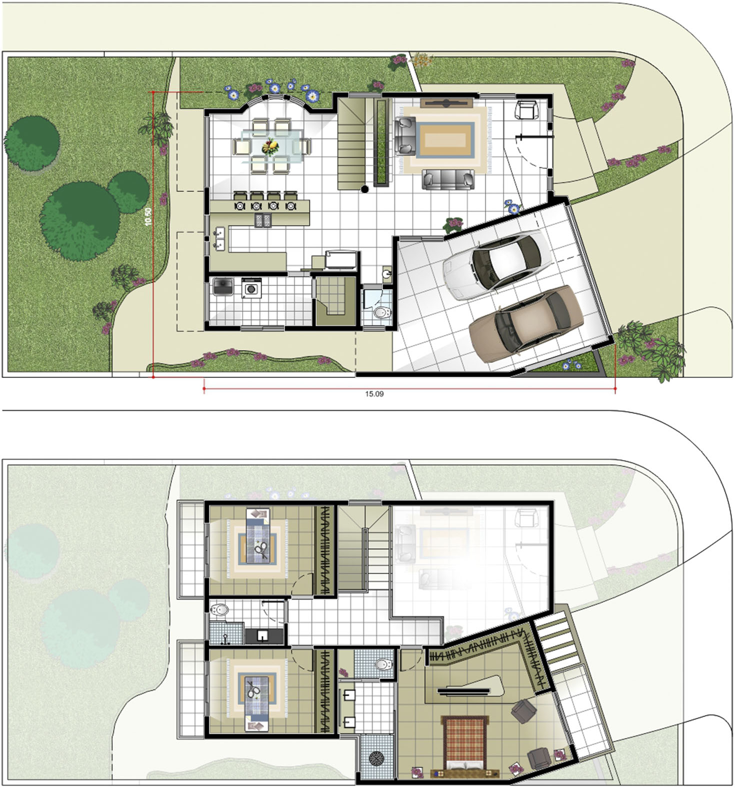 Plano de casa el lote de esquina12x25