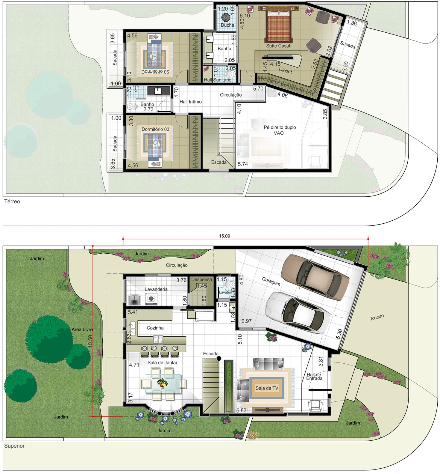 Plano de casa el lote de esquina12x25