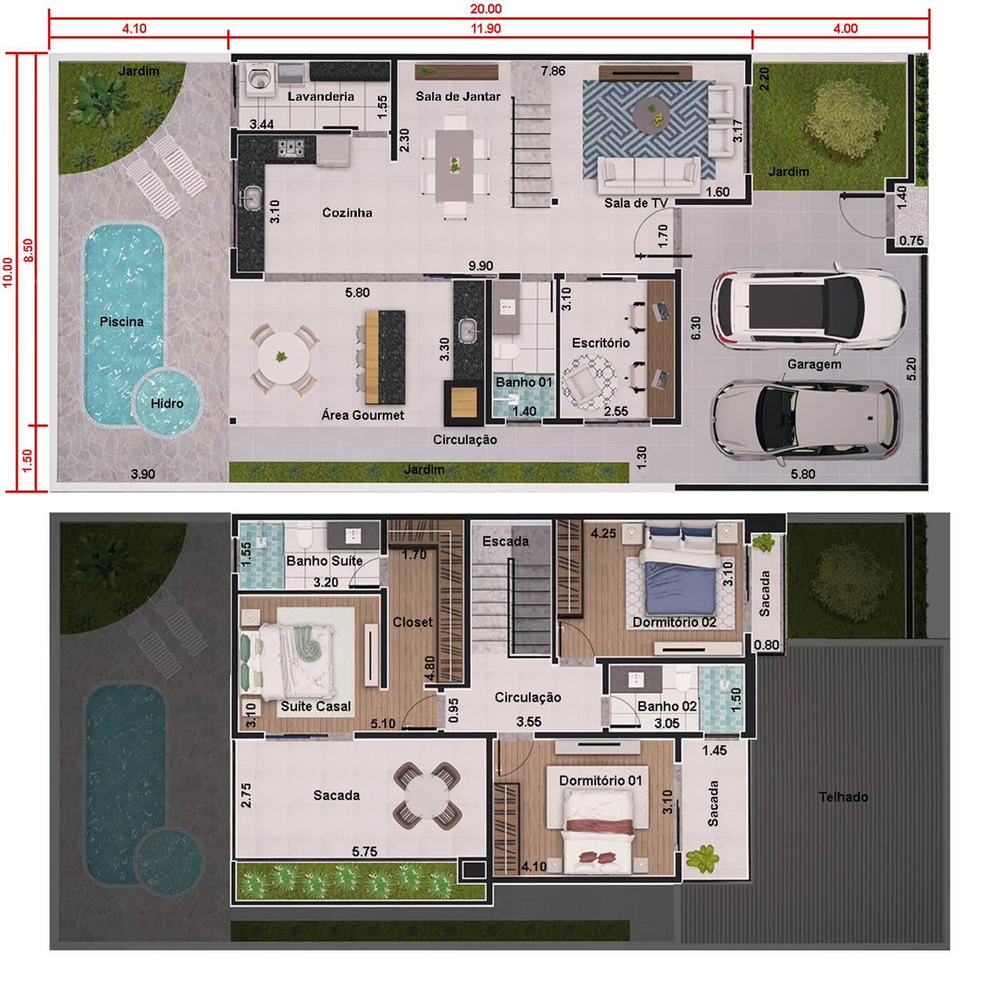 Adosado de 3 habitaciones y despacho10x20