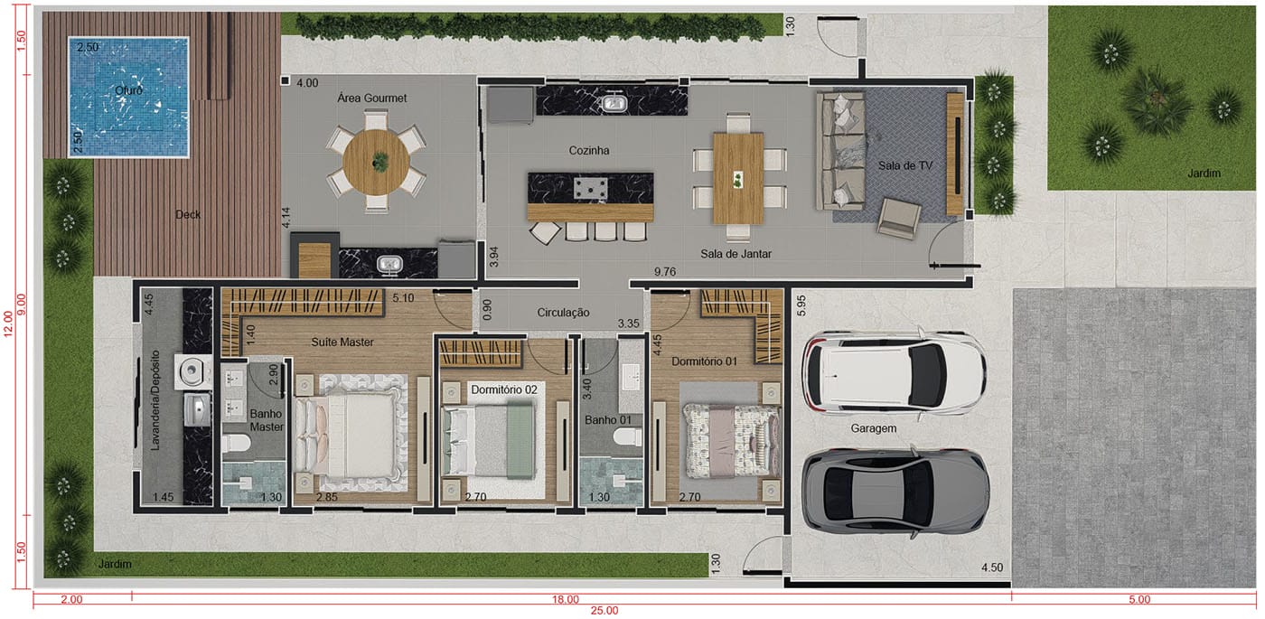 Diseño moderno de planta baja12x25