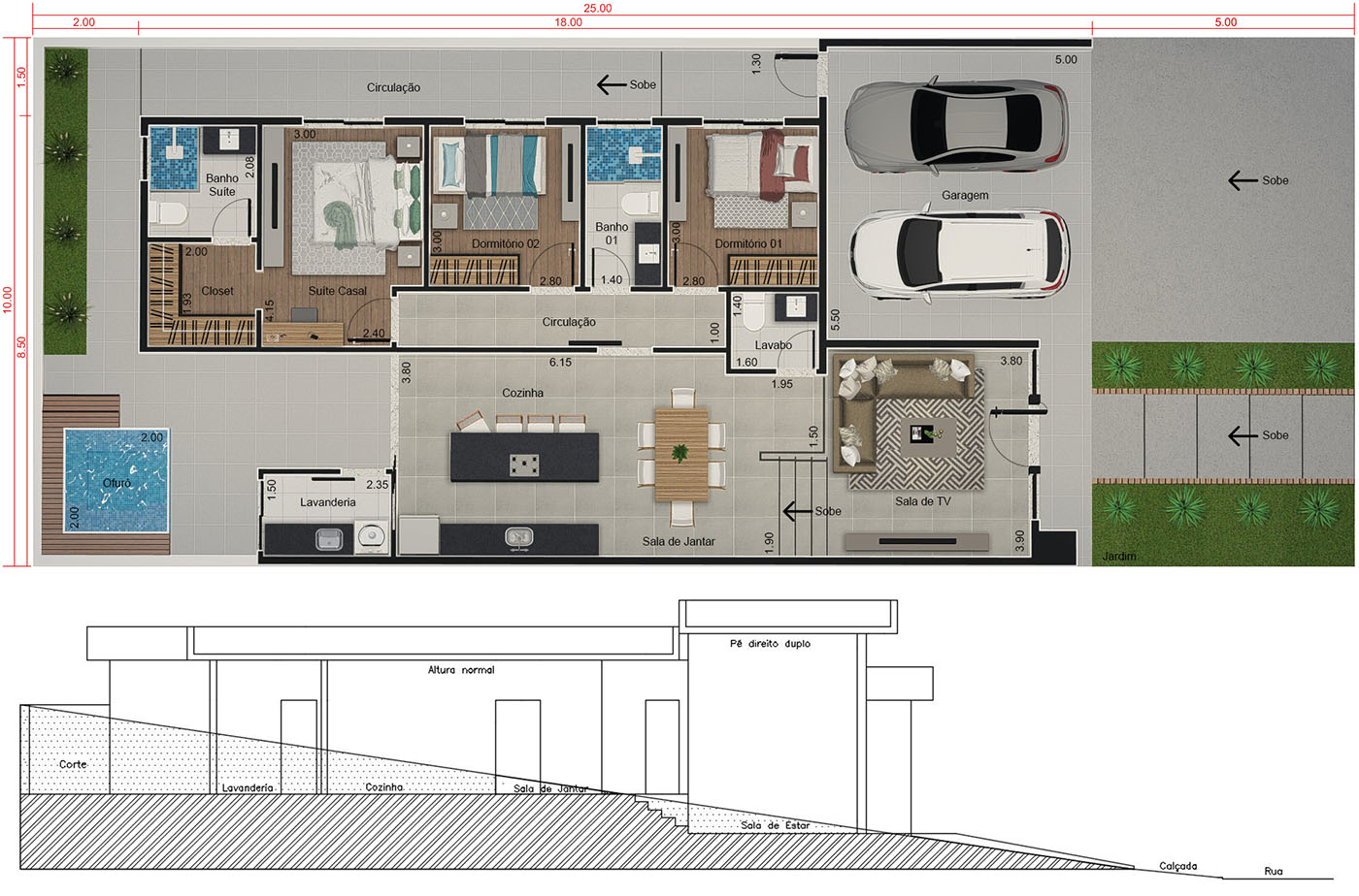 Plano baja inclinada10x25