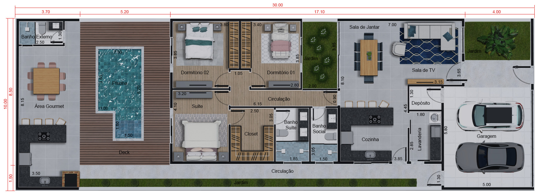 Planta única con dependencia y piscina10x30