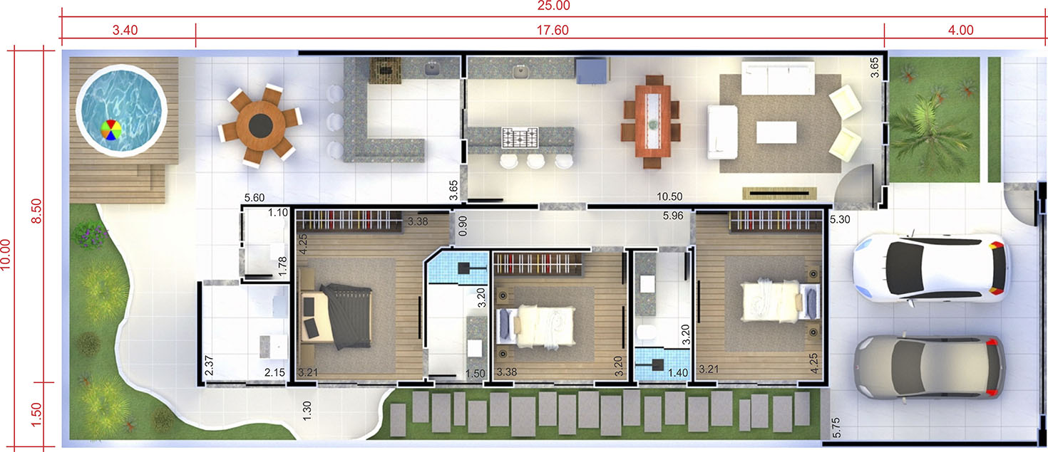 Plano de casa con la puerta de madera10x25