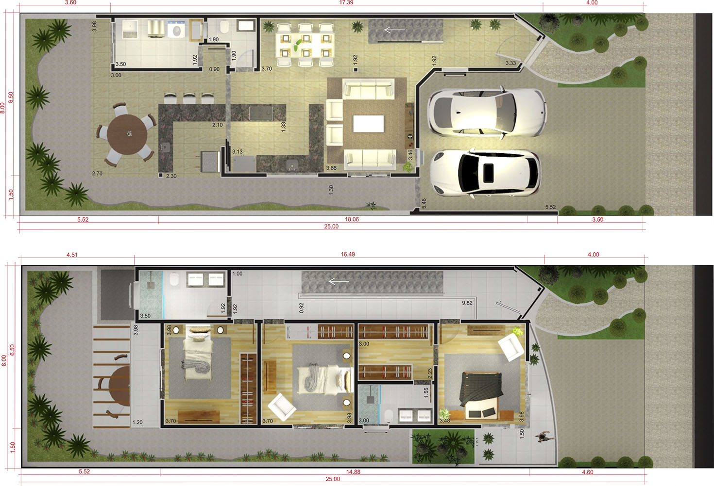 Diseño de casa con fachada de cristal8x25