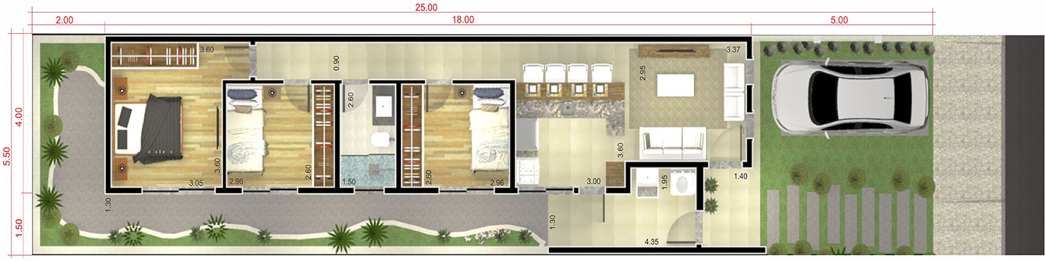 Planta de interior sencillo y moderno5,50x25