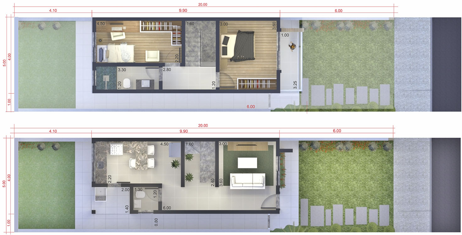 Plano de las casas de ciudad pequeña5x20