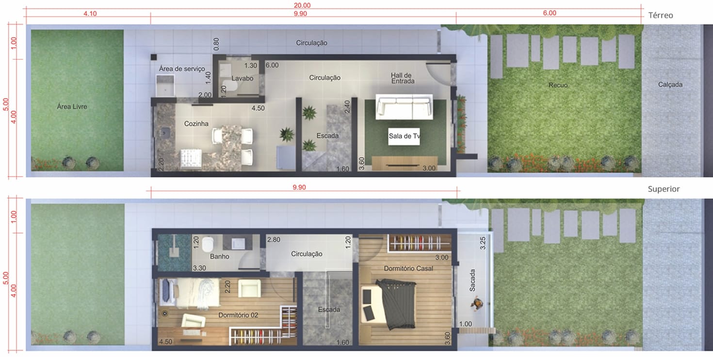 Plano de las casas de ciudad pequeña5x20