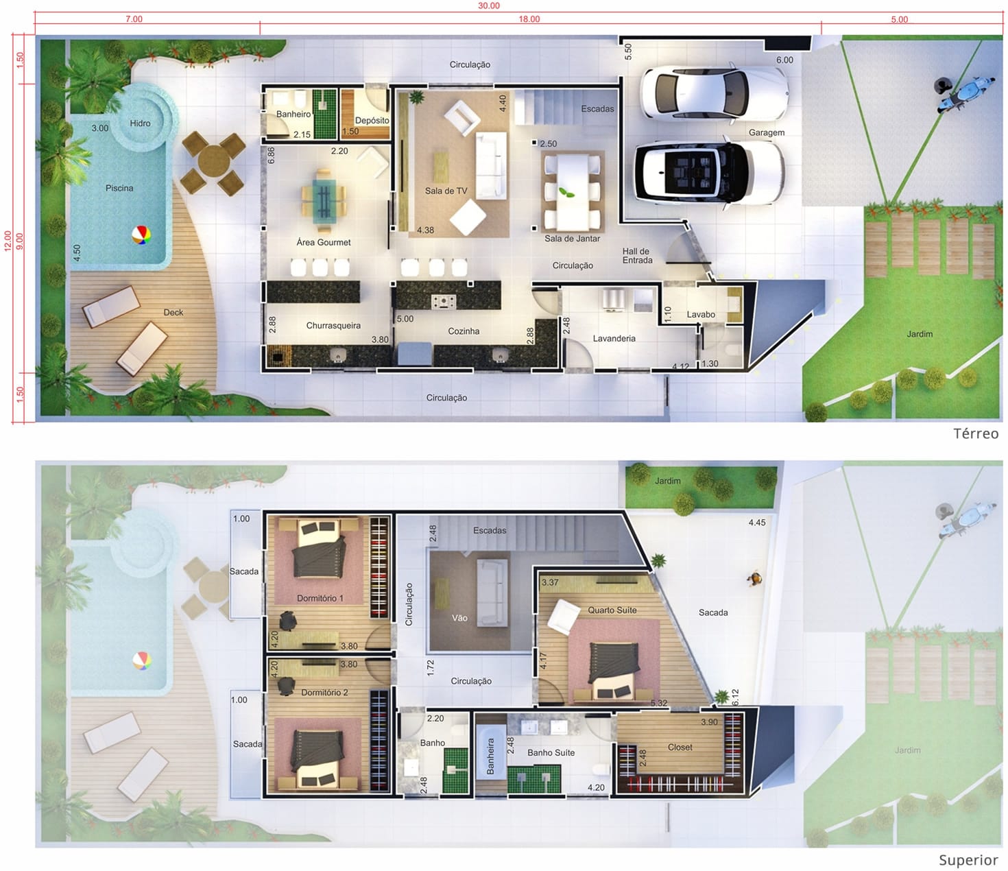 Plano de casa con un diseño innovador12x30